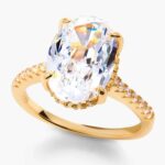 18k Gold and Rhodium Plated Ring | Classic crushed ice oval cut half pavé solitaire ring | 925 Sterling Silver with 5A Cubic Zirconia Gemstone |...