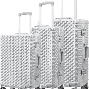 3 Pieces Aluminium Hardside 360 degree Spinner Wheels Trolley Luggage Set with TSA Lock 20/24/28 Inch