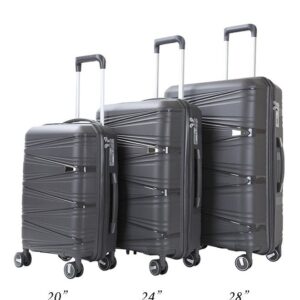 3 Pieces PP Hardside 360 Degree Spinner Wheels Trolley Luggage Set With TSA Lock 20/24/28 Inch