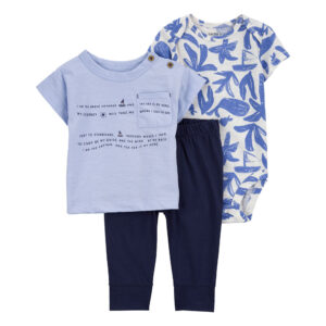 Carters - 3pc-Set - T-Shirt, Whale Bodysuit And Pants - Blue