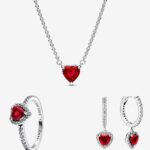 Pandora Moments Women's Classic Cube Zirconia 925 Silver Ring Necklace Earnail Set Birthday Gift