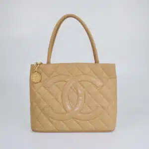 Chanel Beige Quilted Caviar Medallion Tore