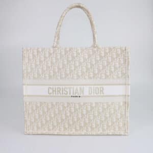 Christian Dior White/Gold Large Oblique Book Tote