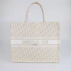 Christian Dior White/Gold Large Oblique Book Tote